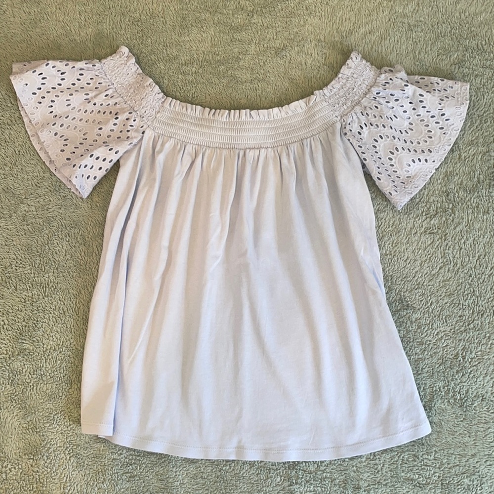Express One Eleven Baby Blue Eyelet Off Shoulder